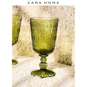 特价ZaraHome复古雕花玻璃水杯法式红酒高脚杯宴会热红酒威士忌