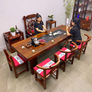 老船木茶桌椅组合实木小茶桌一桌五椅茶台办公室套装一体功夫茶几