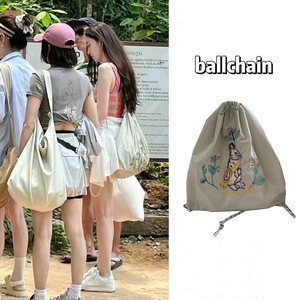 娜扎同款包包日系ball chain刺绣环保袋帆布折叠双肩包通勤包女包