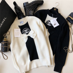 chanel/香奈儿女装20冬季时尚蝴蝶结圆领毛衣针织衫羊毛衫打底衫