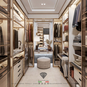 u型衣帽间柜子组合 轻奢女士别墅整屋衣柜定制 不锈钢金属衣帽间