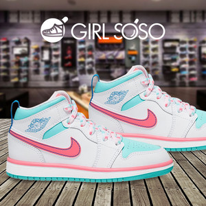 美国代购air aj1 乔1 南海岸 绿粉mid中邦童鞋篮球鞋亲子