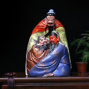手工描金陶瓷三国人物刘关张雕塑佛像家居玄关镇宅装饰工艺品摆件