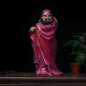 景德镇高温颜色釉郎红达摩祖师一苇渡江禅意佛像家居玄关人物摆件