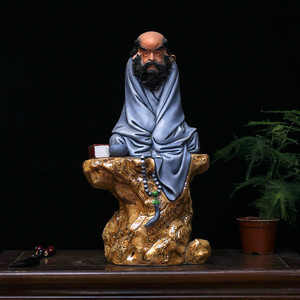 手工陶瓷雕塑达摩祖师爷坐像禅意打坐佛像家居玄关人物工艺品摆件