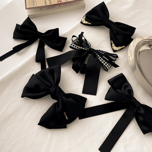 黑色系蝴蝶结发夹韩国气质弹簧夹发卡千鸟格发圈新款后脑勺发饰品