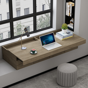 实木北欧卧室窗台飘窗阳台柜组装抽拉式伸缩书桌电脑桌学习写字桌