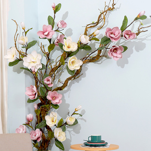 中式玉兰仿真花假花客厅摆设背景墙装饰玄关橱窗花艺落地绢花花束