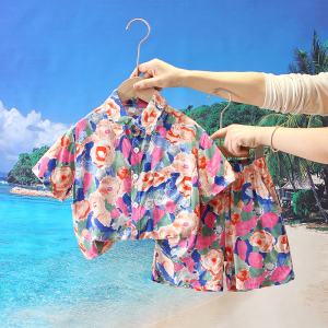 男童夏装套装沙滩海边度假风短袖儿童港风花衬衫宝宝海边衣服防晒