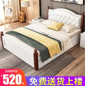 实木床15米双人主卧经济型现代简约12单人18m白色软包北欧式床