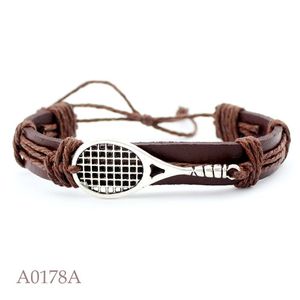 手工编织网球羽毛球球拍皮革手链可调节个性棕色男士手绳运动风