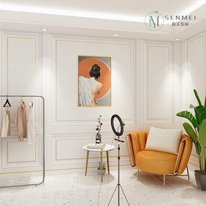 欧式3d石膏线女装店背景墙纸网红服装直播间拍摄壁纸卧室装饰墙布