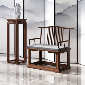 新中式主人椅黑胡桃扶手宽椅会所茶楼家用办公休闲书房单人禅椅子