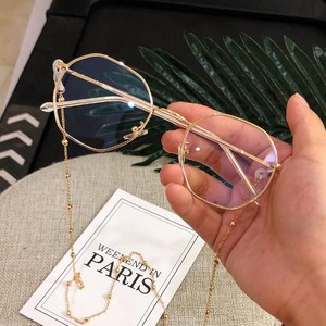 多边形网红带链条近视眼镜框女韩版潮复古原宿风男金丝边超轻ins