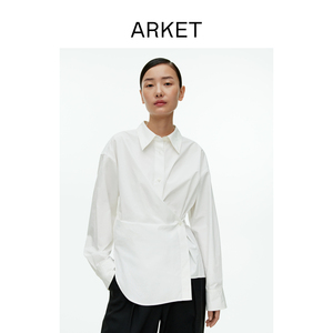 ARKET女装 纯棉长袖不对称下摆衬衫上衣2024春季新款1199937004