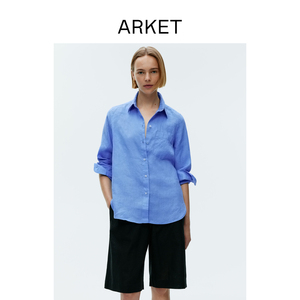 ARKET女装 轻薄长袖基础款亚麻衬衫蓝色2024春季新款1224788003