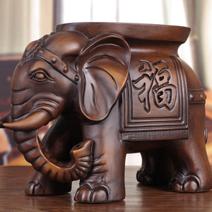 实木雕刻大象换鞋凳子一对木质象摆件落地玄关客厅手工艺礼品乔迁