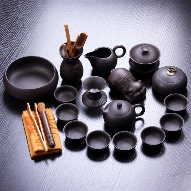云丰宜兴正品紫砂紫泥红泥茶具套装家用办公功夫泡茶用具茶壶公