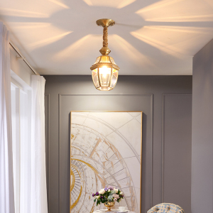 欧式全铜小吊灯家用轻奢卧室书房灯过道走廊阳台玄关灯个性简约灯