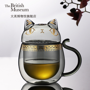 大英博物馆盖亚安德森猫萌猫异形带盖双层玻璃杯水杯女生生日礼物