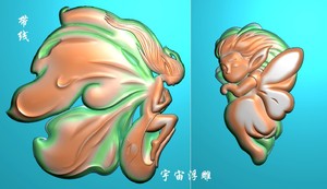 蝴蝶仙女精雕图蝴蝶仙子雕刻图jdp玉雕图随形宝宝挂件翅膀美女
