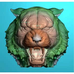 立体生肖猛虎头 老虎头玉雕皮带扣虎头浮雕图 精雕图jdp灰度图
