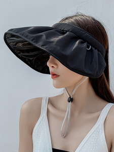 韩国黑胶贝壳帽空顶帽女士太阳帽夏发箍式两用大沿遮阳帽防晒帽子