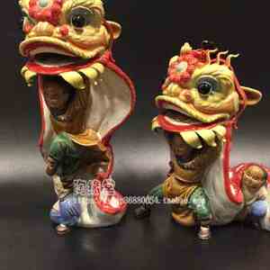 石湾陶瓷手黄飞鸿摆件手工雕刻工艺品家居创意客厅电视柜酒柜舞狮