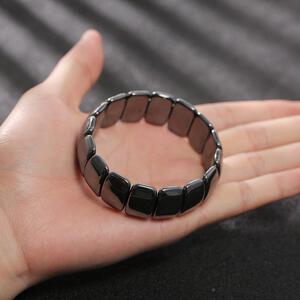 磁性黑胆石磁疗手链磁石手串宽排半月圆珠磁铁石保健养生饰品情侣