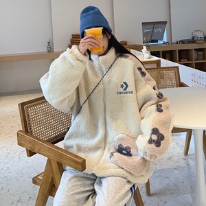 20新品匡威美版golf联名小花宽松百搭羊羔毛外套男女情侣棉服上衣
