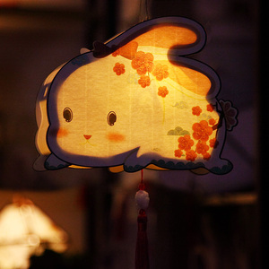 元宵节兔子手工灯笼幼儿园儿童卡通diy花灯手提发光宫灯制作材料