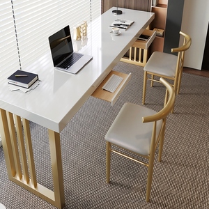 长条桌白色实木办公书桌现代简约写字窄款宽40阳台台式双人电脑桌