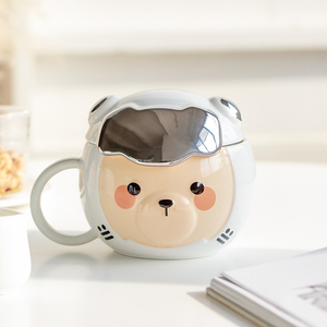 太空熊陶瓷杯子带盖马克杯女生可爱水杯情侣燕麦咖啡杯办公室创意