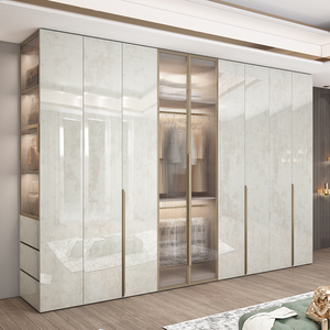 衣柜卧室家用一门到顶现代简约2024爆款实木欧松板玻璃门定制衣橱