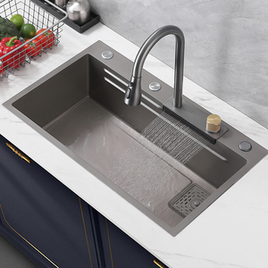 家用厨房飞雨瀑布纳米水槽304不锈钢洗菜盆洗碗池手工加厚大单槽