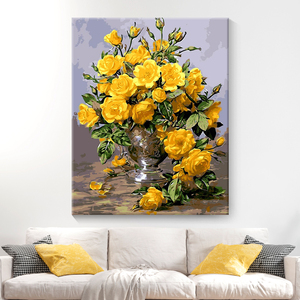 画画diy 油彩画黄色玫瑰填色填充手绘 情侣数字油画简单卧室花卉