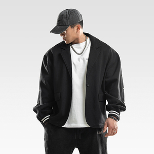 鹿家门新款潮牌运动休闲西装时尚宽松大码排扣外套针织西装外套男