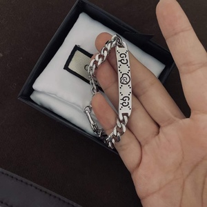 正品代购gucci/古驰经典 双g骷髅头互扣式小精灵纯银复古情侣手链