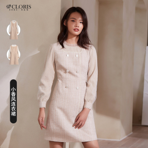 cloris/歌迪丝1205l823网纱拼接裙2020秋冬女甜美小香风a字连衣裙