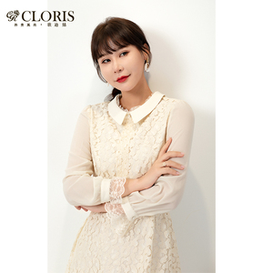 cloris/歌迪丝203l201商场同款polo领蕾丝连衣裙秋新款中长款裙子