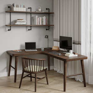 转角书桌书架组合家用型书房双人拐角靠墙角落电脑桌写字桌工作台
