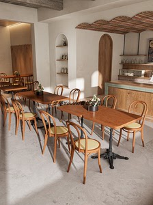 美式复古实木咖啡厅桌椅组合餐厅清吧甜品店西餐厅餐饮餐桌小圆桌