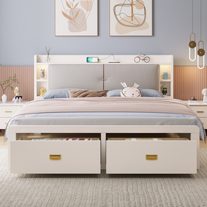 35米小户型床尾带抽屉储物高箱气压大床