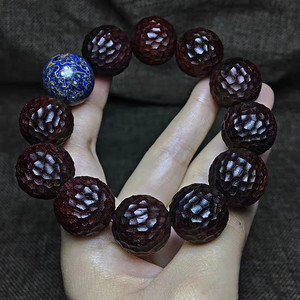 0/12颗手串手工雕刻锤纹珠佛珠手链紫檀香文玩