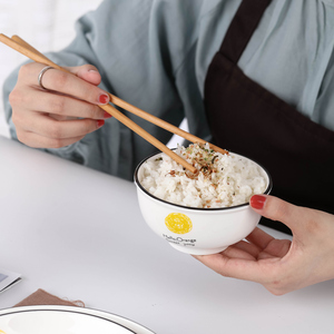 黑线小太阳10个5英寸圆碗 家用陶瓷碗北欧中号吃饭碗喝汤碗微波炉