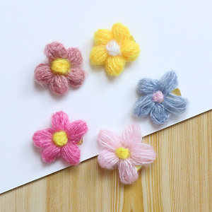 儿童毛线花朵发夹女童宝宝边夹侧边刘海夹小女孩碎发小花发卡头饰