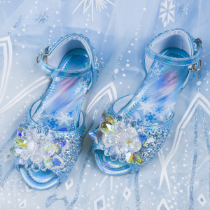 爱莎公主鞋女童冰雪奇缘凉鞋软底宝宝夏款艾莎水晶鞋爱沙鞋子新款