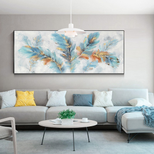 简约羽毛油画客厅沙发背景墙装饰画别墅轻奢墙壁画手工绘画可定制
