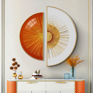 现代轻奢风半圆装饰画橙色抽象画客厅餐厅走廊过道挂画玄关壁画