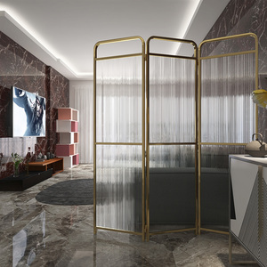 现代简约客厅玄关装饰艺术长虹玻璃金属挂屏轻奢折叠移动屏风隔断